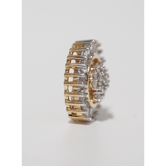 Vintage 14k Solid Yellow Gold Round Baguette Bright Diamond Pendant Circle Halo - Picture 3 of 6